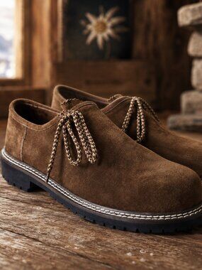 Dark Brown Bavarian Shoes Men’s Suede German Lederhosen Oktoberfest Style